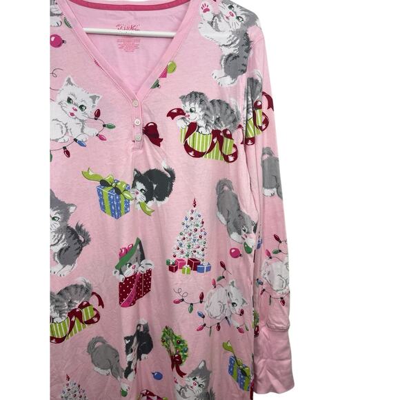 Nick & Nora Women's Nightgown XXL Pink Kittens Christmas Tree NWT Rare - Picture 4 of 12